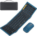 ProtoArc XKM01 Full-Size Foldable Keyboard Mouse Combo for Travel - Blue | 105-key keyboard, slim mouse, hard case and phone stand; 3-device Bluetooth & 2.4G switching, for travel office use by ProtoArc