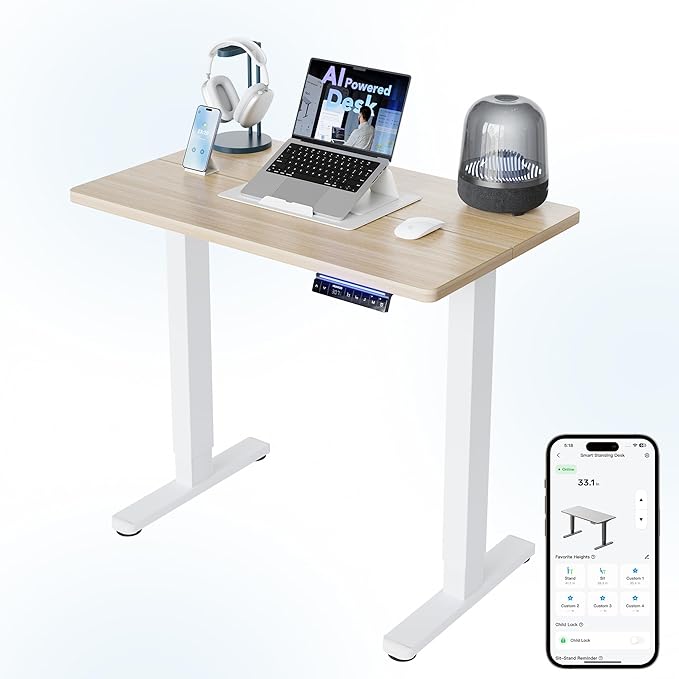 HUANUO AI-Powered Electric Standing Desk with Smart APP, Work with Alexa & Google, Adjustable Height, 6 Memory Settings, Sedentary Reminder, Ergonomic Sit-Stand Desk, 32-inch, Light Walnut | AI App & Voice Control via Alexa, Google Assistant & Siri Sho... by HUANUO