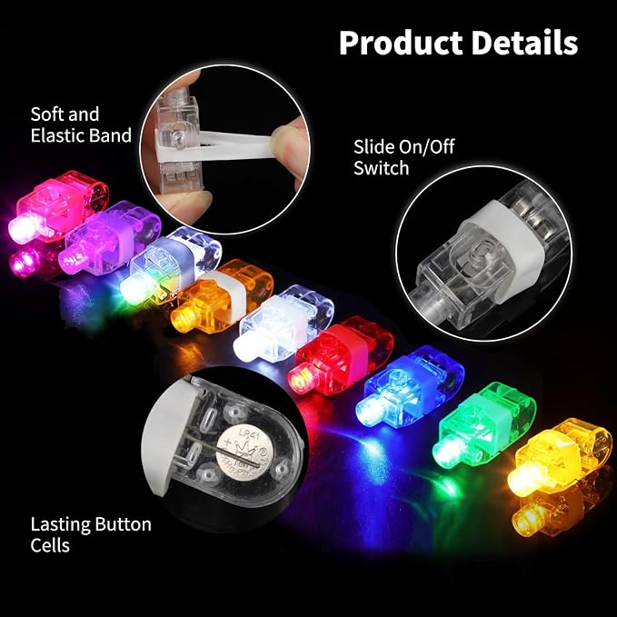 150Pcs LED Finger Lights, 9 Colors Finger Flashlights, Battery Powered Light Up Finger Ring Toys, Mini Finger Lamps, Glow in The Dark Party Supplies for Rave Concert Shows - Image 5