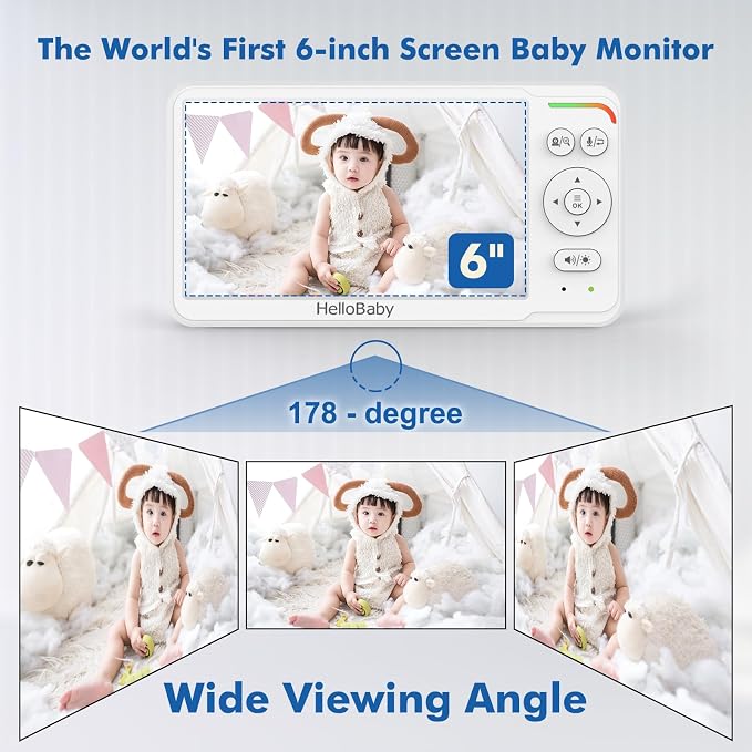 HelloBaby 6'' No WiFi Video Baby Monitor with Camera Audio, 30H Battery | World's First 6" IPS Screen, Private No-WiFi, Pan Tilt Zoom, Night Vision, 1000ft, Easy Setup, 2-Way Talk, VOX, Portable, Mom - Image 4