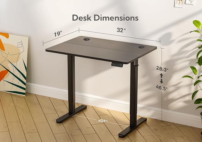 Claiks Electric Height Adjustable Standing Desk, 32x19 Inch, Black | Smooth Height Adjustment, 3 Memory Presets, Cable management hub & hook, Stable Steel Frame, 156 lbs Capacity, Easy Assembly - Image 3