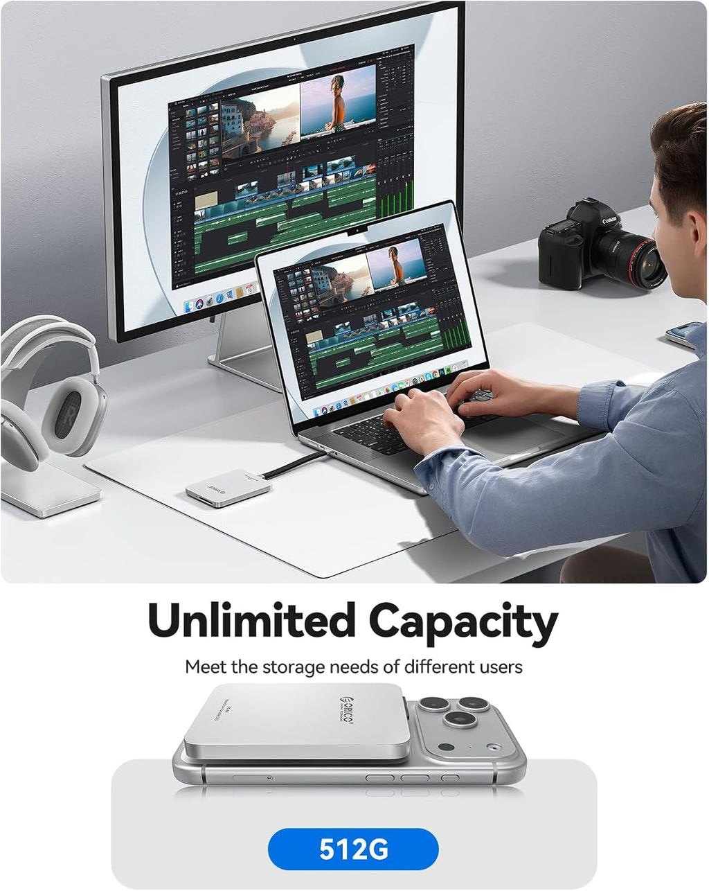 ORICO BookDrive 512GB Magnetic External SSD with SD Card Reader P5Air - Image 4