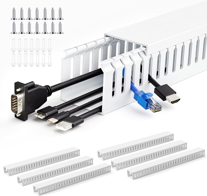 2" H x 2" W Cable Raceway, 99in Under Desk Wire Management Channel, White | Slotted Wire Duct, 6Pack, 16.5in Each, Heavy-Duty PVC Cable Management for Server Racks, Network Cables & Electrical Cabinets - Image 8