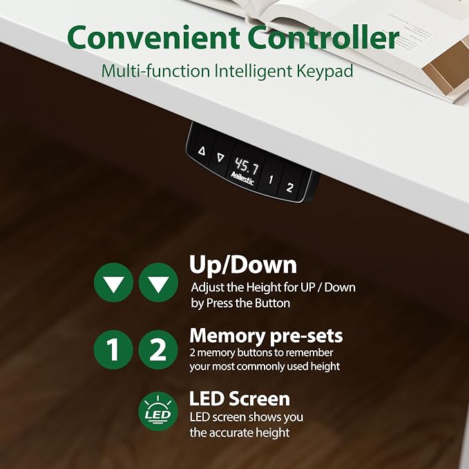 Agilestic Electric Height Adjustable Standing Desk, 63 Inch, White | Smooth Height Adjustment, Memory Presets, Hooks, Stable Steel Frame,154 lbs Capacity, Easy Assembly, Splice Board - Image 8
