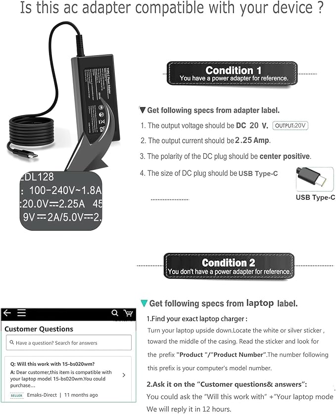 NELEBUTO 45W USB C Laptop Charger Compatible with Chromebook | Compatible with ThinkPad Latitude 5420 XPS Elite Specter X360 14-ca051wm 14-ca020nr 14-ca061dx Power Adapter - Image 5