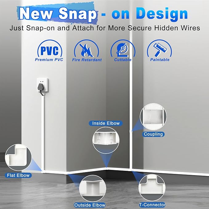 220in Wall Cord Hider Kit, LZEOY Large Capacity Wire Hider for Cords, White Cable Cover Wall Kit, Paintable Hide TV Cords for Wall Mount TV, Cable Concealer Cable Channel: 14 x L15.7in W1.18 H0.63in - Image 4