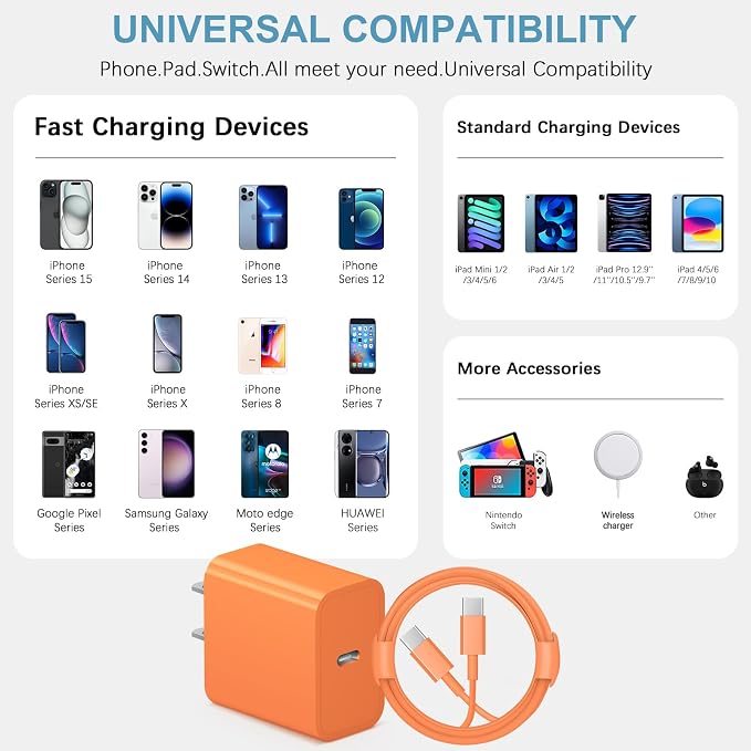 iPhone Charger Fast Charging 10FT iPhones 17 16 15 Charger 3 Pack | Type C Chargers USB C Charger Compatible with iPhone Air 17/17 Plus/17 Pro/17 Pro Max/16/16 Plus/16 Pro/16 Pro Max/15（Orange) - Image 4