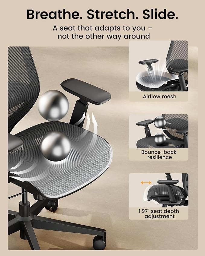 ProtoArc EC200 Pro Ergonomic Mesh Office Chair for Remote Work, Black | 4D Armrests, Adjustable Lumbar & Seat Depth, 3D Headrest, Ergonomic Desk Chair for Home Office Programmers - Image 4