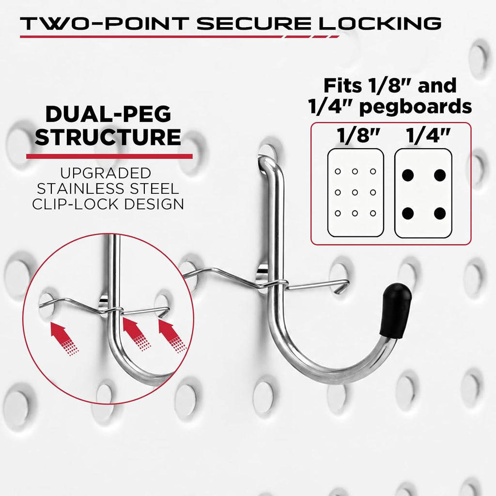 120PCS Pegboard Accessories Kit, Pegboard Hooks Assortment with Bins and Stainless Steel Peg Locks, Tool Organizer for 1/8" and 1/4" Pegboards, Garage Wall Organization, Workshop and Tool Storage - Image 3