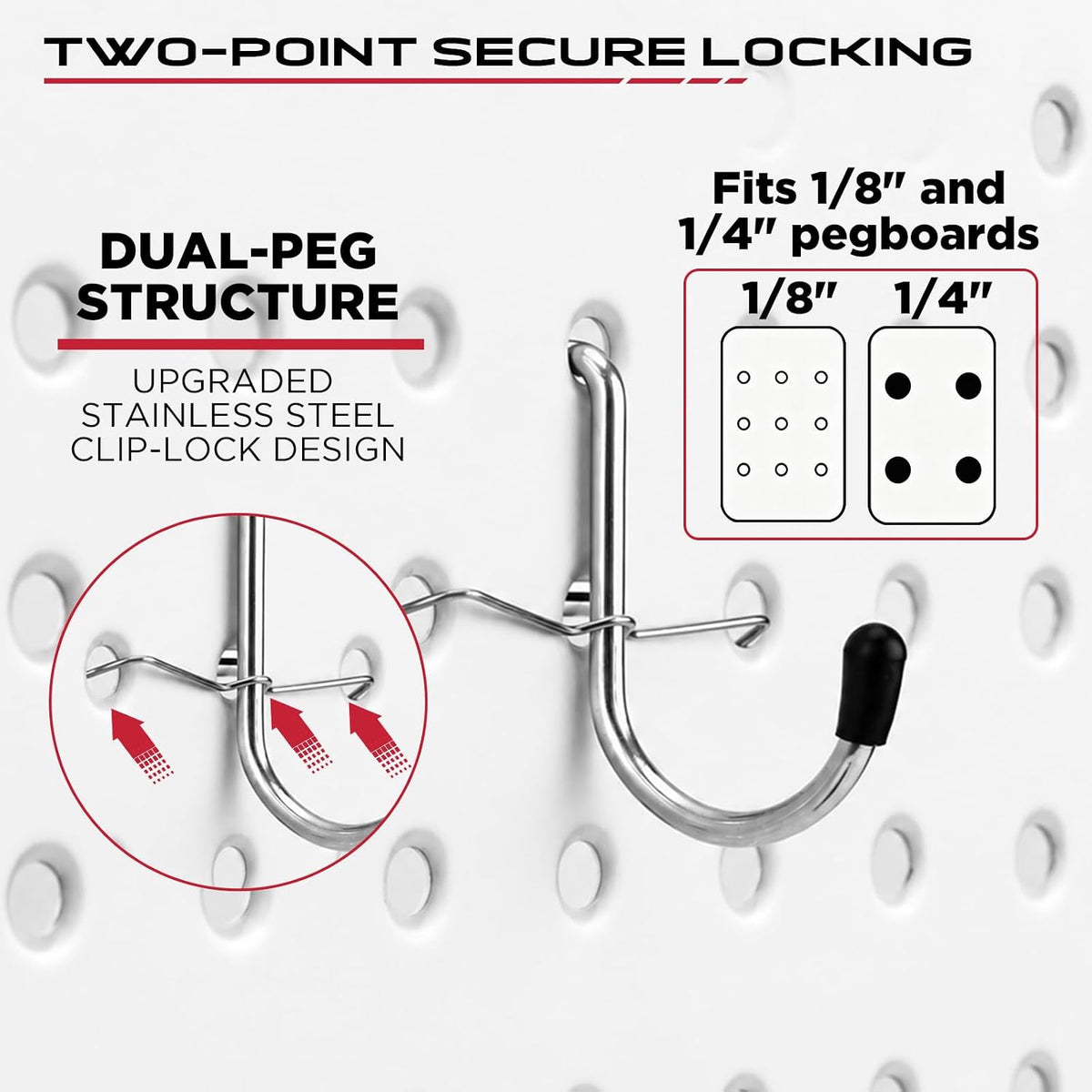 120PCS Pegboard Accessories Kit, Pegboard Hooks Assortment with Bins and Stainless Steel Peg Locks, Tool Organizer for 1/8" and 1/4" Pegboards, Garage Wall Organization, Workshop and Tool Storage - Image 3