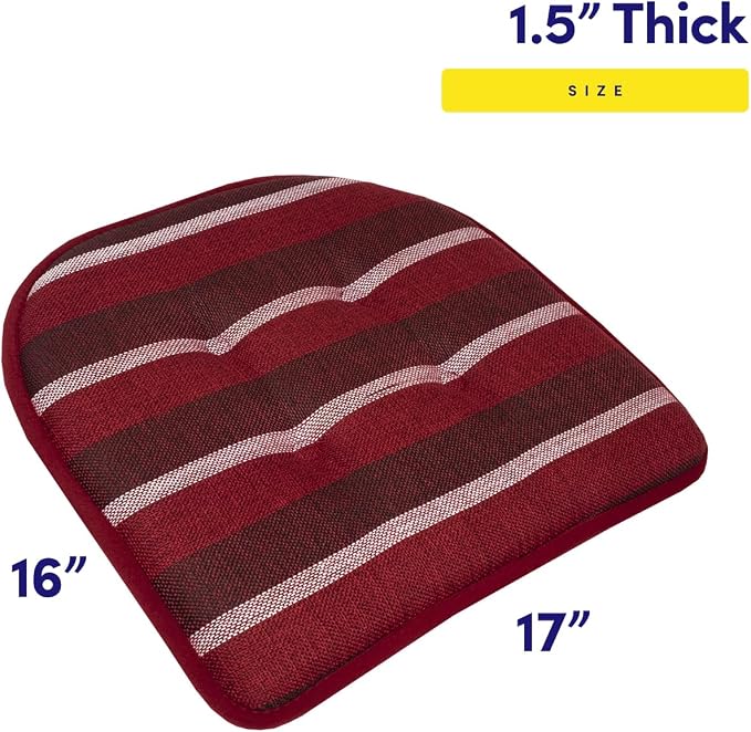Sweet Home Collection Chair Cushion Memory Foam Pads Tufted Slip Non Skid Rubber Back U-Shaped 17" x 16" Seat Cover, 2 Count (Pack of 1), Bradford Burgundy - Image 2