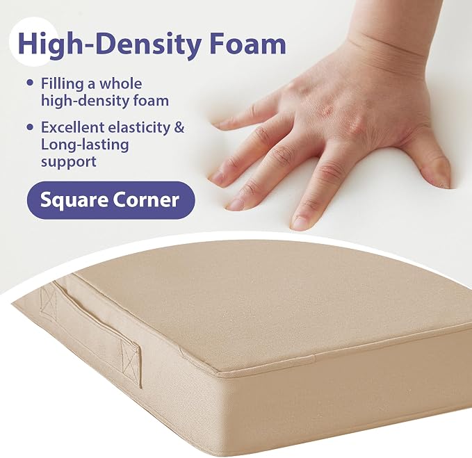 IPYNBAP Outdoor Chair Cushions Set of 4 -Waterproof Outdoor Seat Cushions for Patio Furniture, Patio Chair Cushion with Handle and Ties, Out Door Chair Pads,17x16x2-Square,Beige - Image 4