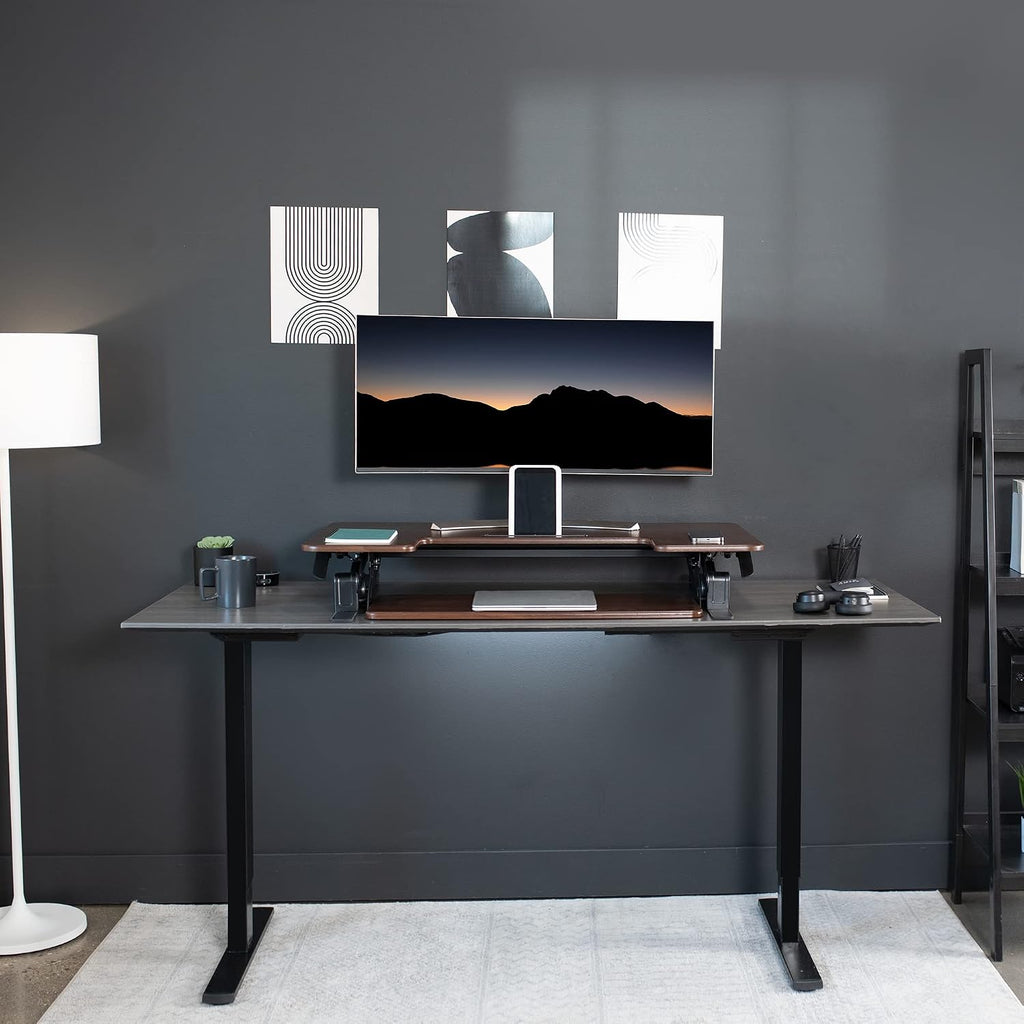 VIVO Dual Tier Standing Desk Converter, 36" Dark Walnut Top - Image 7