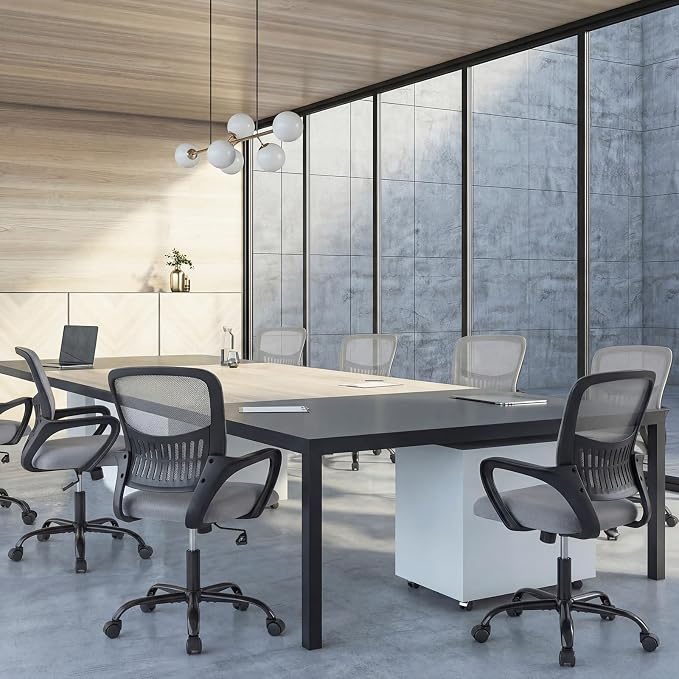 OLIXIS Ergonomic Office Desk Chair, Mid-Back Executive Computer Chair | Fixed Armrest, Rocking Mode, Height Adjustable, 360° Rolling Swivel Adults, Student, Grey - Image 8