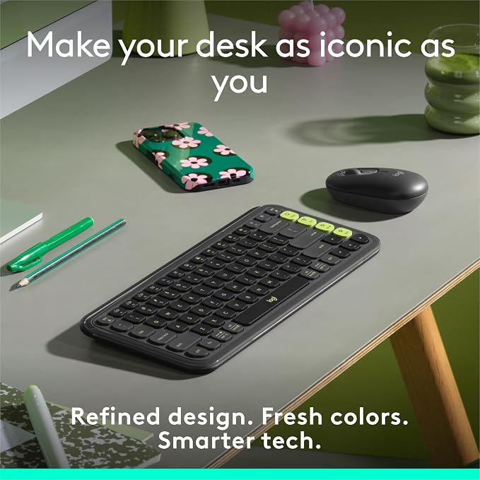 Logitech POP ICON Keys Wireless Bluetooth Keyboard - Graphite and Green | Comfortable typing, Bluetooth, programmable keys, easy-switch up to 3 devices, for laptop, tablet, PC - Image 2