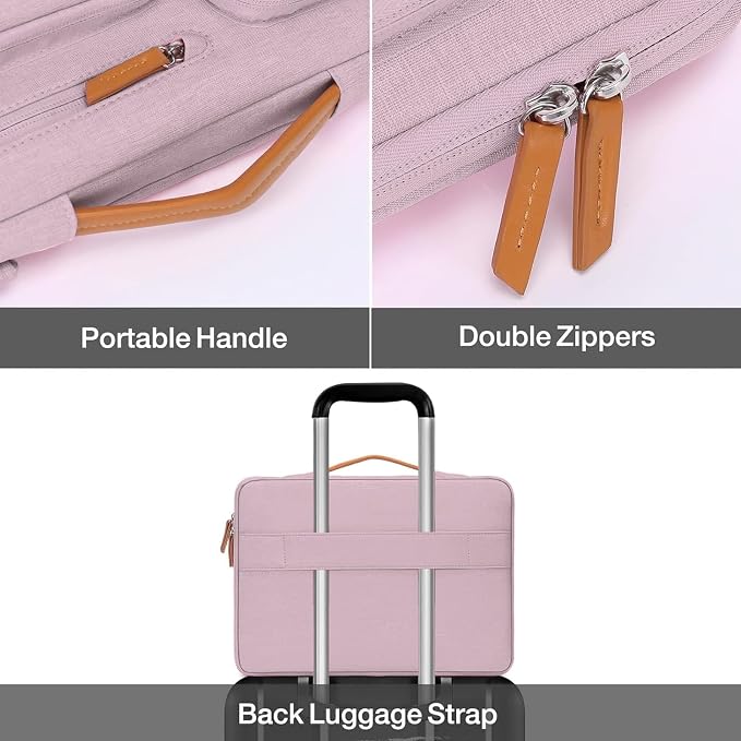 MOSISO 360 Protective Laptop Case 13.3 inch, 13-13.3 inch Laptop Sleeve | Compatible with MacBook Air/Pro 13 / Pro 14,HP Dell Acer ASUS, Side Open Carrying Case with 4 Zipper Pockets, Pastel Pink - Image 4