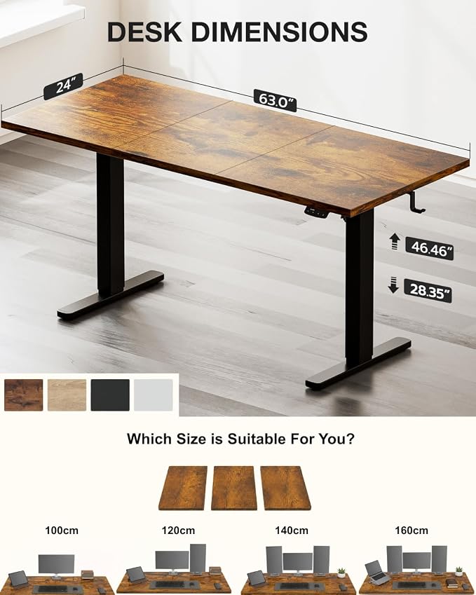 Electric Standing Desk with Cable Management,Rustic Brown Height Adjustable Desk with Memory Presets, Sit Stand Table for Work from Home, Ergonomic Computer Desk,63 x 24 inch - Image 2