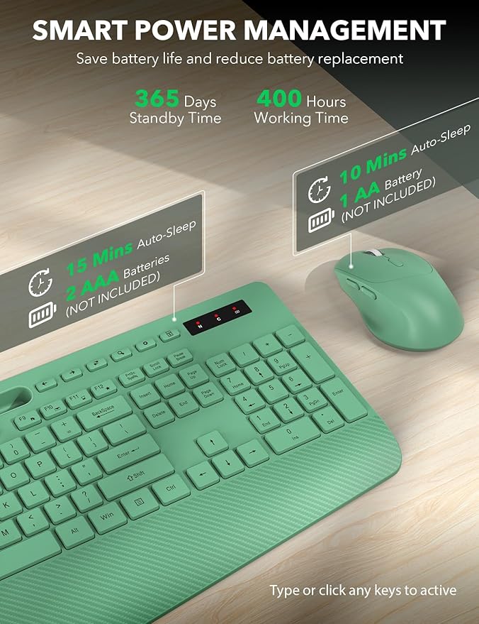 Wireless Keyboard and Mouse Combo - Full-Sized, Ergonomic Wrist Rest | Phone Holder, Sleep Mode, 2.4G Quiet Keyboard for PC Laptop, Trueque KM23 Complete Work Setup for Office or Home - Image 5