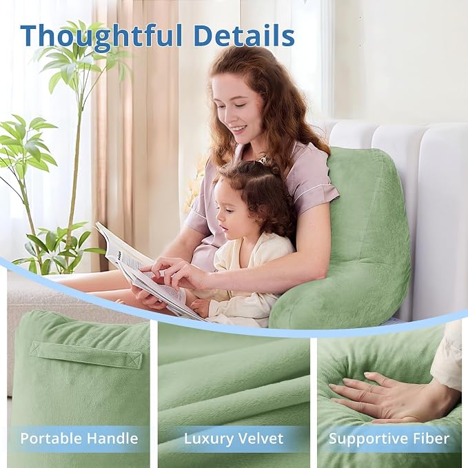 Sasttie Reading Pillow for Bed, Back Pillow for Sitting Up, Sage Green | 18" Backrest Support Cushion for Couch, Sofa, and Floor, Dorm Essentials, OEKO-TEX, Adjustable Down Alternative Fill - Image 4