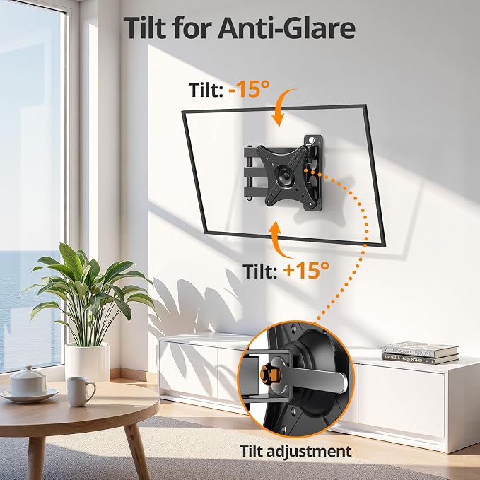 Full Motion TV Monitor Wall Mount Bracket for Most 13-32 Inch LED LCD Flat Curved Screen, Max VESA 100x100mm up to 33lbs, 360° Rotation Swivel Tilt Extension，Adjustable Articulating Arms - Image 3