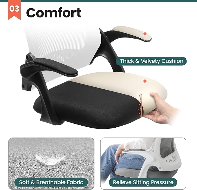 NEO CHAIR Office Desk Chair, Ergonomic Mesh with Flip-Up Armrests, Black | Lumbar Support, Height Adjustment, 360° Swivel and Rolling Base, Space-Saving Design for Home Office, Vanity or Study - Image 5
