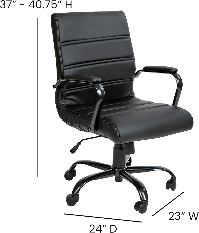 Flash Furniture Mid-Back LeatherSoft Executive Office Chair, Black/Black | 360° Swivel, Height Adjustable, Commercial Grade - Image 3