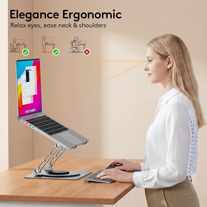 TECKNET Laptop Stand for Desk, 360° Rotating Laptop Stand for 10-17" Laptop | Ergonomic Foldable Height Adjustable Computer Riser for Office, Home, Remote Work Compatible with MacBook, HP Laptops, Silver - Image 4
