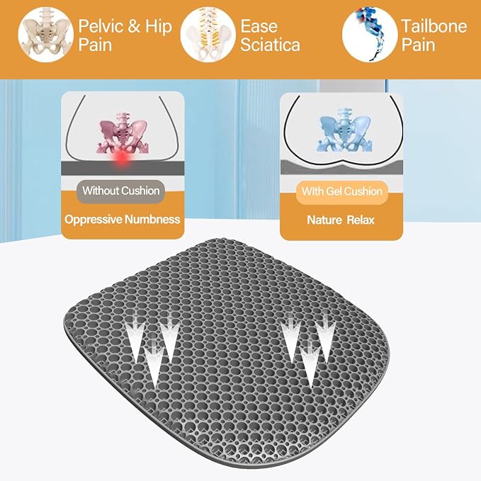 EVEME Large Gel Seat Cushion for Long Sitting with Non-Slip Cover,Soft & Breathable,Seat Cushion for Chair,Car,Office,Desk Chair,Wheelchair - Image 5