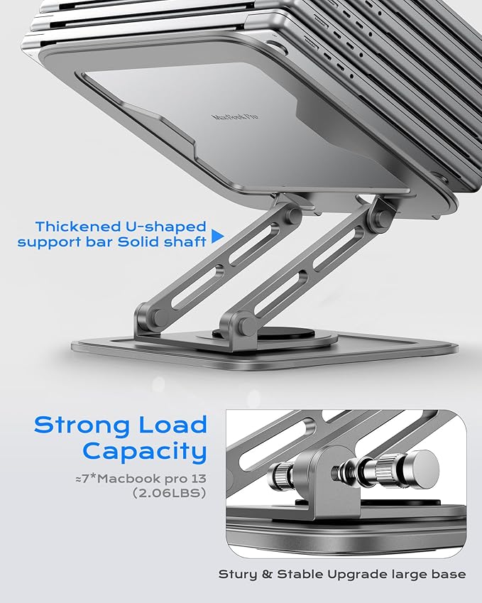LOXP Adjustable Laptop Stand for Desk with 360 Base | Ergonomic Laptop Riser Mount for Desk Foldable Protable Computer Desk Fits with MacBook Pro Air - Image 6