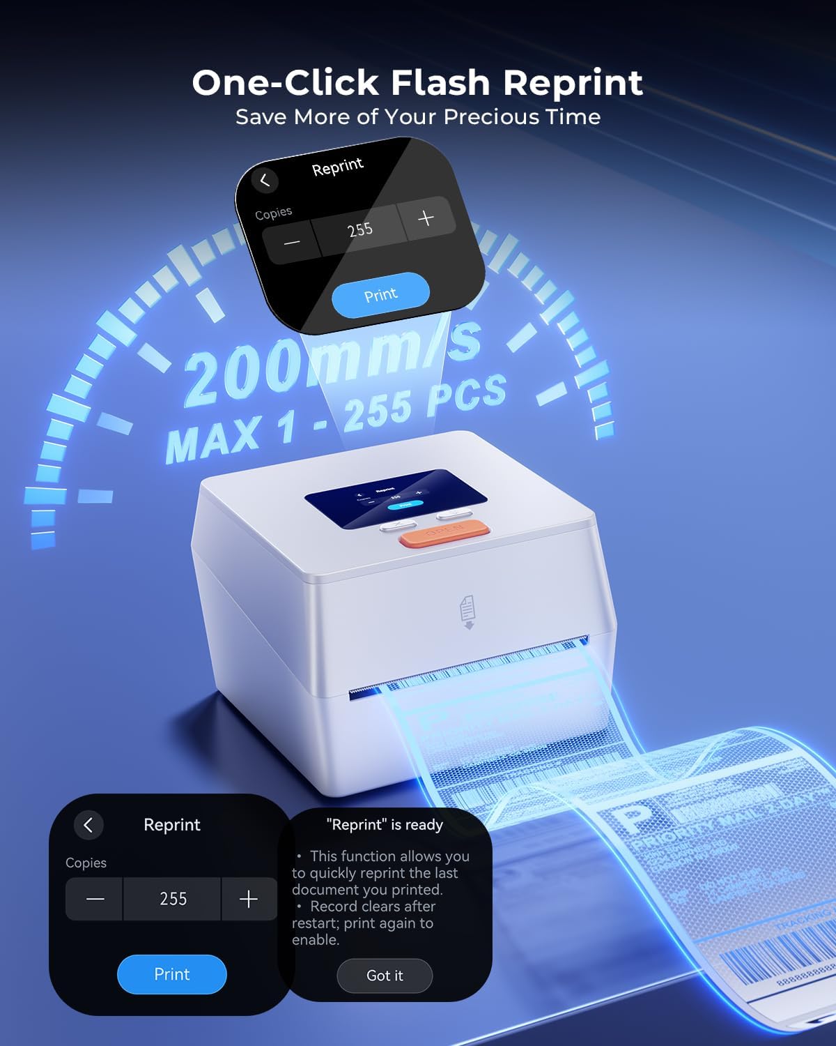 Phomemo Thermal Label Printer with Touchable Screen, 4x6 Bluetooth Shipping Label Printer with Built-in Label Holder, D420D White Thermal Printers for Small Business, Compatible with USPS, Tiktok - Image 9