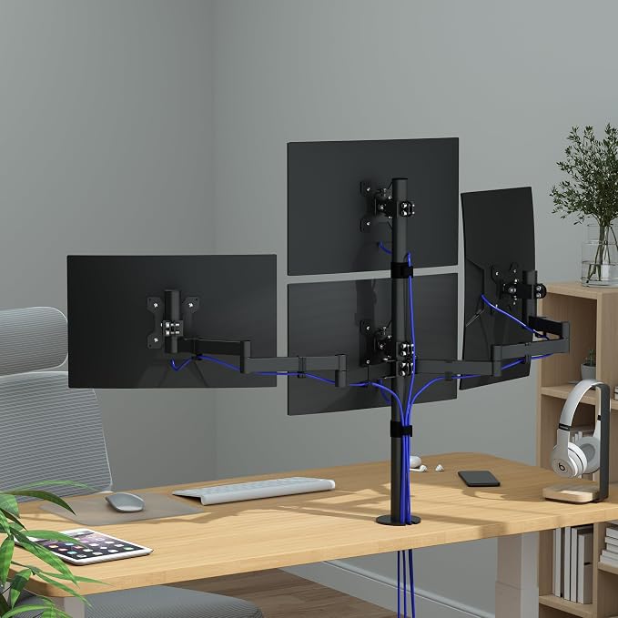 Pholiten Quad Monitor Freestanding Mount for 13-32 Inch Screens | Fully Adjustable 4 Monitor Stand with Base,Swivel, Tilt, Rotation,75 * 75MM/100 * 100MM Vesa Stand, Max Load 22lbs - Image 7