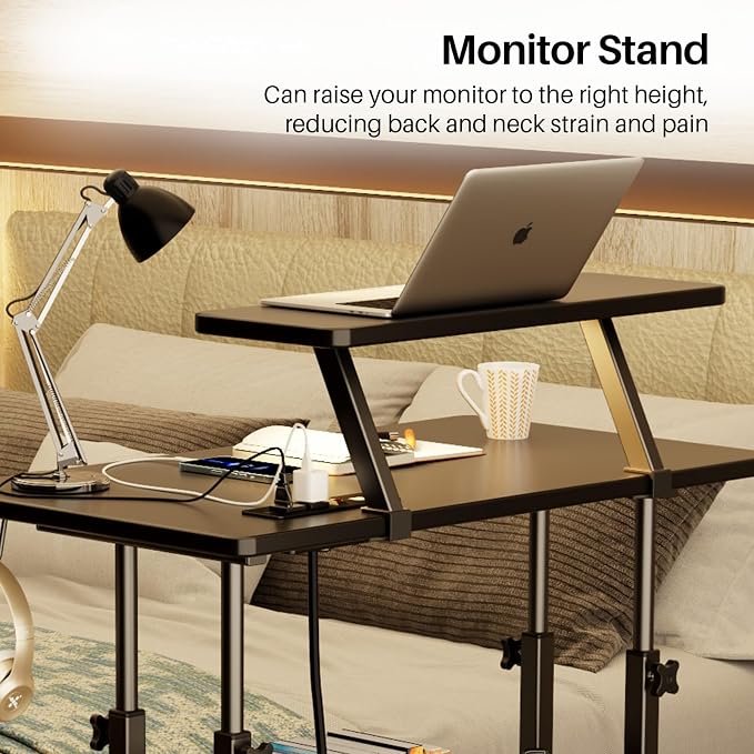 Adjustable Height Standing Desk with Power Outlets, Rolling Stand Up Desk with Monitor Stand and Storage Shelves, 31.5" Small Mobile Computer Desk, Portable Laptop Table (Black with Monitor Stand) - Image 5