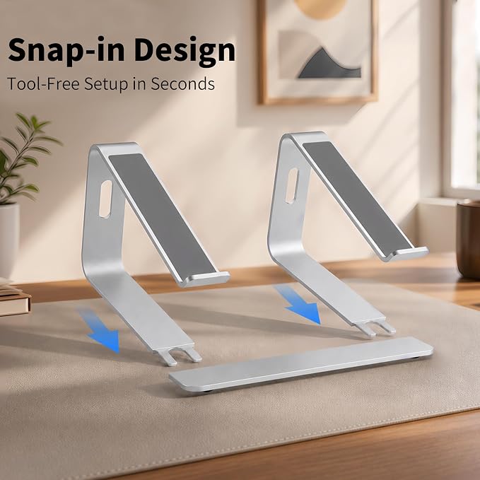 Orionstar Ergonomic Laptop Stand, Premium 5mm Aluminum Riser for 10-15.6 Inch Notebook Computer, Tool-Free Detachable Elevator Holder for Desk Office, Sturdy Riser for Eye-Level Neck Relief, Silver - Image 6