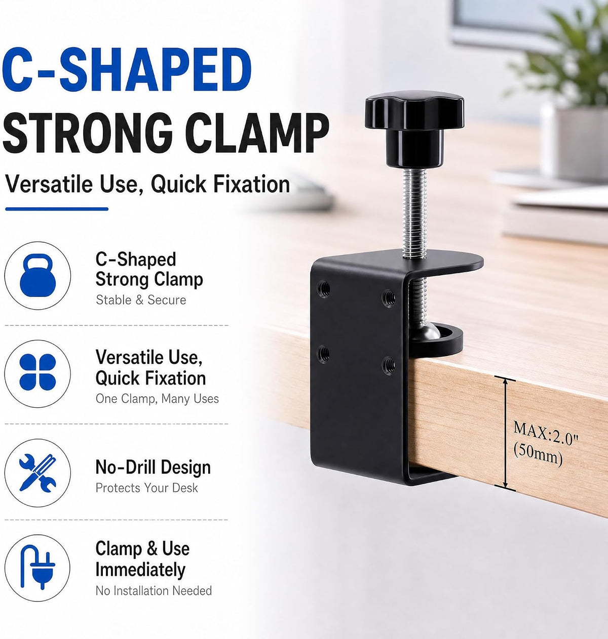Small C Clamps 2 Inch with 4 Small Holes in the Back, 2-Pack Adjustable Desk C-Clamp for Range 0.39"~2", Versatile Clamp for Brake, Parts Assembly, Fastening, Welding, Woodwork, Metal Work - Image 7