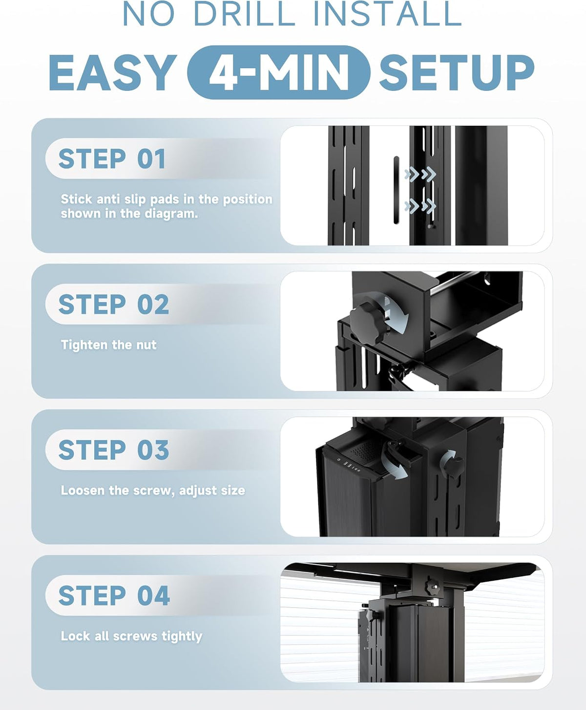 Under Desk PC Mount, No Drill Clamp On Computer Mount for Standing Desk - Image 6