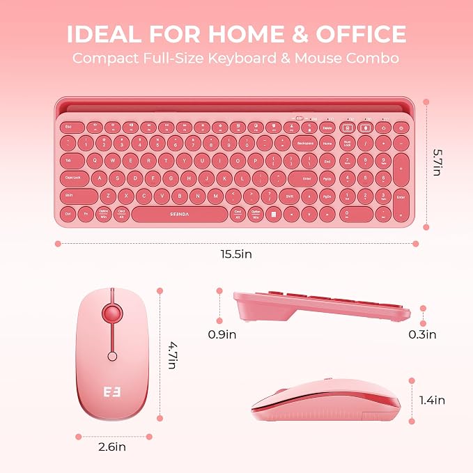 seenda CTU-301 Bluetooth Keyboard and Mouse Combo for iPad,Coral Pink | Bluetooth+2.4G combo with tablet holder, full-size keys and quiet clicks for iPad, iPhone, Mac, Windows and Android. - Image 6