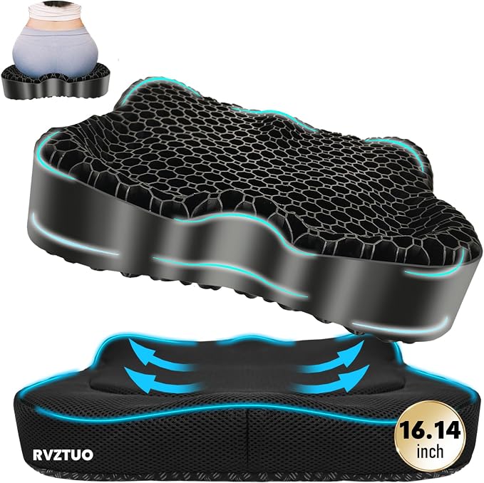 Gel Seat Cushion, Thickened Big Breathable Honeycomb Design Absorbs Pressure Points Gel Cushion with Anti-Slip Cover Seat Cushion for Office Chair Home Car Wheelchair Stadium Bleachers by RVZTUO