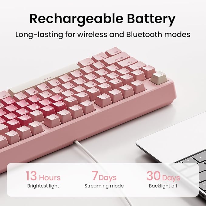 Kisnt KN85 Wireless Mechanical Keyboard, 75% Layout, Bluetooth/2.4GHz/USB-C, Custom RGB Backlit, Hot-Swappable Linear Switch, Creamy Sound for Gaming/Typing (Rose Pink) - Image 9