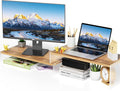 YGYQZ Adjustable Monitor Stand Riser, 9.4" ×19.3" Dual Monitor Desk Stand | Adjustable Monitor Riser, Expandable Desk Organizer, 2-Tier Storage, Acrylic Legs, Ergonomic Workspace, Wood Glacial Striae by YGYQZ