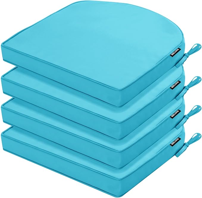 Outdoor Chair Cushions Set of 4, 17 x 16 Inch Waterproof Seat Pads | 3 Year Color Fastness Thick Patio Chair Cushion with Ties for Garden Lawn Sofa Couch, Teal by COMCAVER