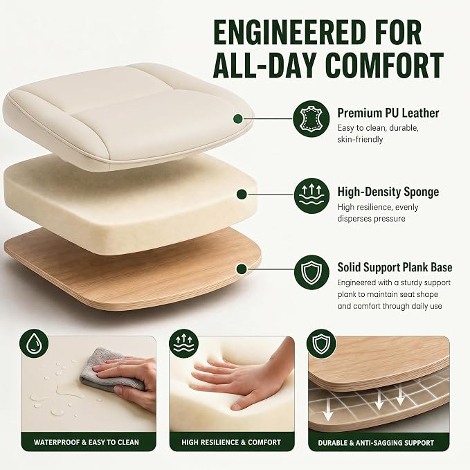 MALOL Leather Office Chair with Adjustable Lumbar Support Set of 2, Beige | Computer Desk Chair with Thick Cushion, Flip-Up Arms and Ergonomic Back, Comfy Executive Office Chair for Home Office Gaming - Image 5