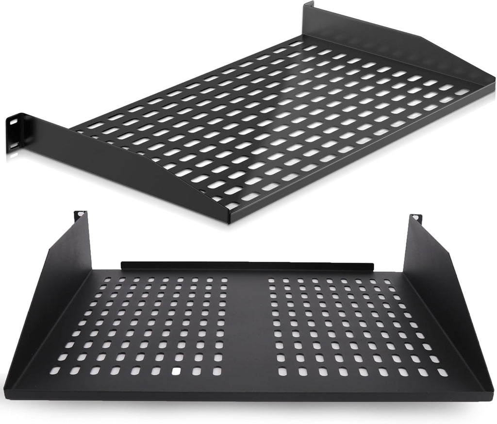 Pyle 19-Inch 1U+2U Server Rack Shelves - Universal Mounting Tray for Computer Racks & Cabinets, Wall Mount Compatible, Ventilated Design for Air Circulation, Black Computer Case,110lbs Weight Capacity by Pyle