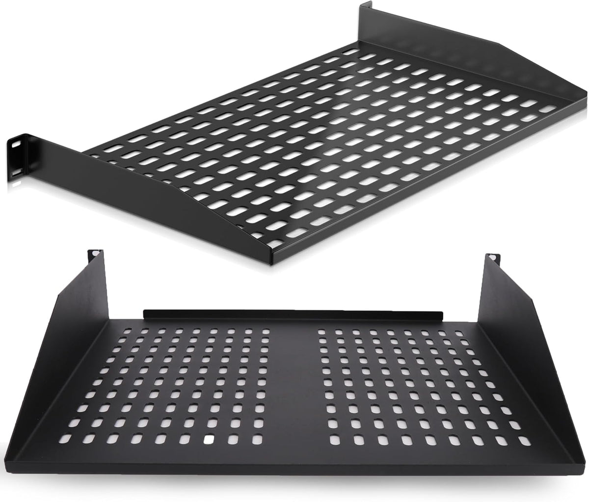 Pyle 19-Inch 1U+2U Server Rack Shelves - Universal Mounting Tray for Computer Racks & Cabinets, Wall Mount Compatible, Ventilated Design for Air Circulation, Black Computer Case,110lbs Weight Capacity by Pyle