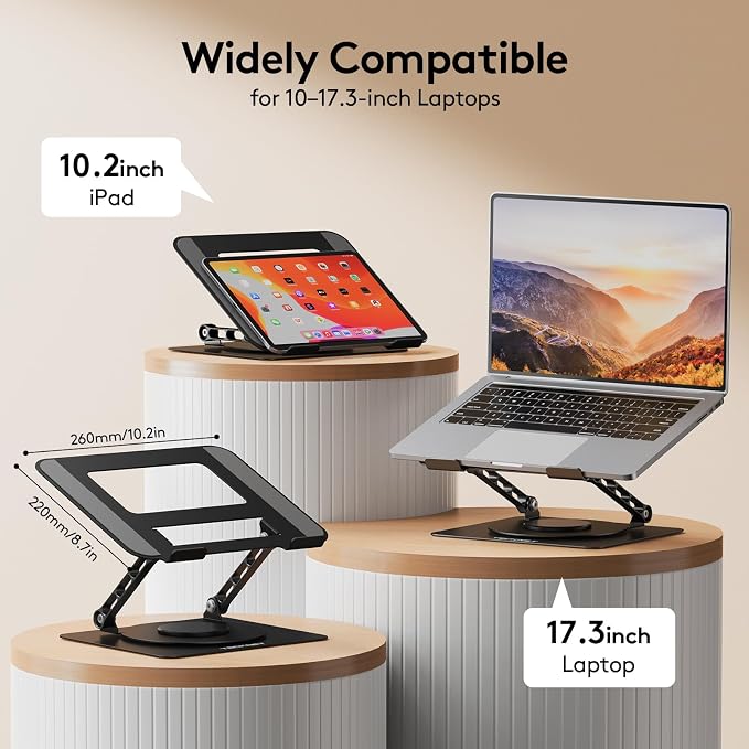 TECKNET Laptop Stand for Desk, 360° Rotating Laptop Stand for 10-17" Laptop | Ergonomic Foldable Height Adjustable Computer Riser for Office, Home, Remote Work Compatible with MacBook, HP Laptops, Black - Image 2