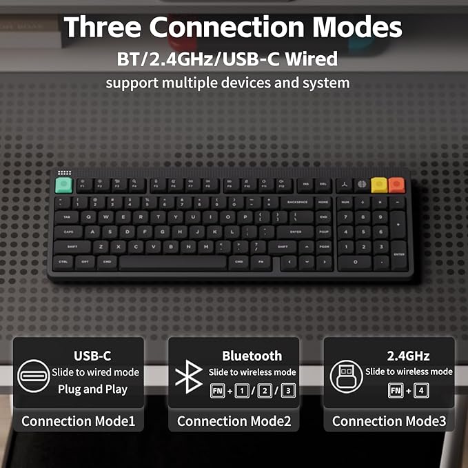 NuPhy Node100 Wireless Mechanical Keyboard, Hot Swappable Custom Low Profile Keyboard, 103 Keys Computer Gaming Keyboards, Supports Touch Gestures, PBT Keycaps, RGB Backlit, Bluetooth/2.4GHz/USB-C - Image 3
