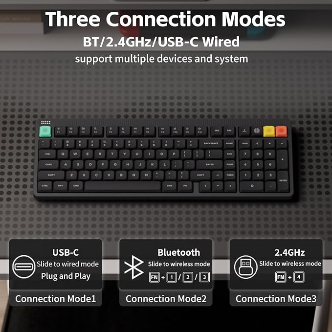 NuPhy Node100 Wireless Mechanical Keyboard, Hot Swappable Custom Low Profile Keyboard, 103 Keys Computer Gaming Keyboards, Supports Touch Gestures, PBT Keycaps, RGB Backlit, Bluetooth/2.4GHz/USB-C - Image 3