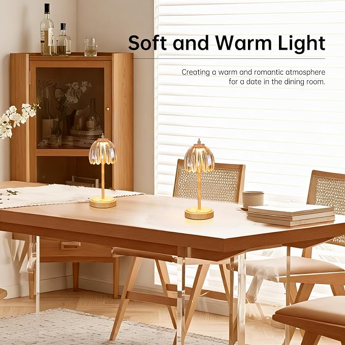 Shenmoyl Tulip Table Lamp with 5200mAh Battery & Touch Control, Small Cordless Table Lamp with 3 Colors, Rechargeable Battery Operated Table Lamps for Bedroom, Desk, Bedside (Amber-Beech Color) - Image 5