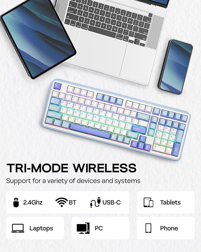 EPOMAKER TH99 Tri-Mode Wireless Mechanical Keyboard with 8000mAh Battery | Hot Swappable Custom RGB Gaming Keyboard with Numpad, Creamy Gasket Keyboard for PC/Mac/Office (Blue&White, Creamy Jade) - Image 4