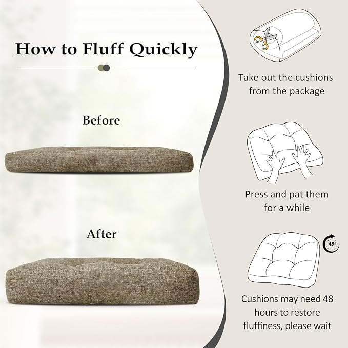 downluxe Chair Cushions for Dining Chairs 2 Pack, Tufted Indoor Chair Pads with Non-Slip Bottom, U-Shaped Kitchen Chair Cushions, 17"x17"x4", Khaki - Image 6