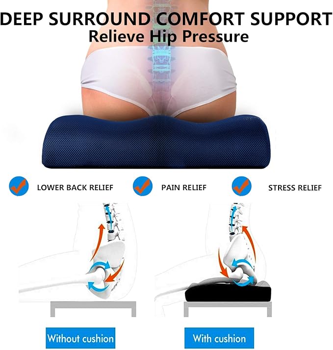 YOUFI Extra Thick Large Seat Cushion, Gel Memory Foam Cushion with Carry Handle Non Slip Bottom, Pain Relief Coccyx Cushion for Wheelchair Office Chair (Blue, 19" x 17.5" x 4") - Image 6